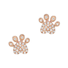 dog paw print stud earrings in gold and diamonds