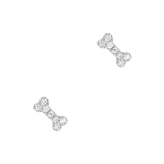 itty-bitty dog bone stud earrings in gold and diamonds