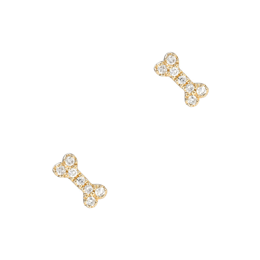 eensy-weensy dog bone stud earrings in 14k gold and diamonds
