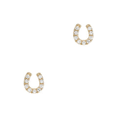 mini good luck horseshoe earrings in gold and diamonds