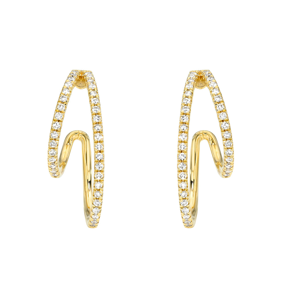 split hoop post back earrings in solid 14k yellow gold with natural diamonds