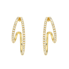 split hoop post back earrings in solid 14k yellow gold with natural diamonds