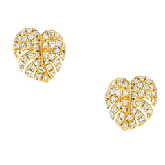 14k gold leaf shaped earrings with natural diamonds