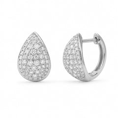 gold teardrop shape huggie hoop earrings with diamonds