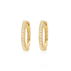 14k yellow gold and diamond huggie hoop earrings