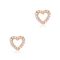 14k gold and diamond open silhouette heart earrings