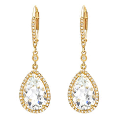 white topaz leverback cascade earrings