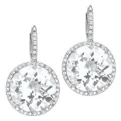 round white topaz earrings with diamond leverbacks