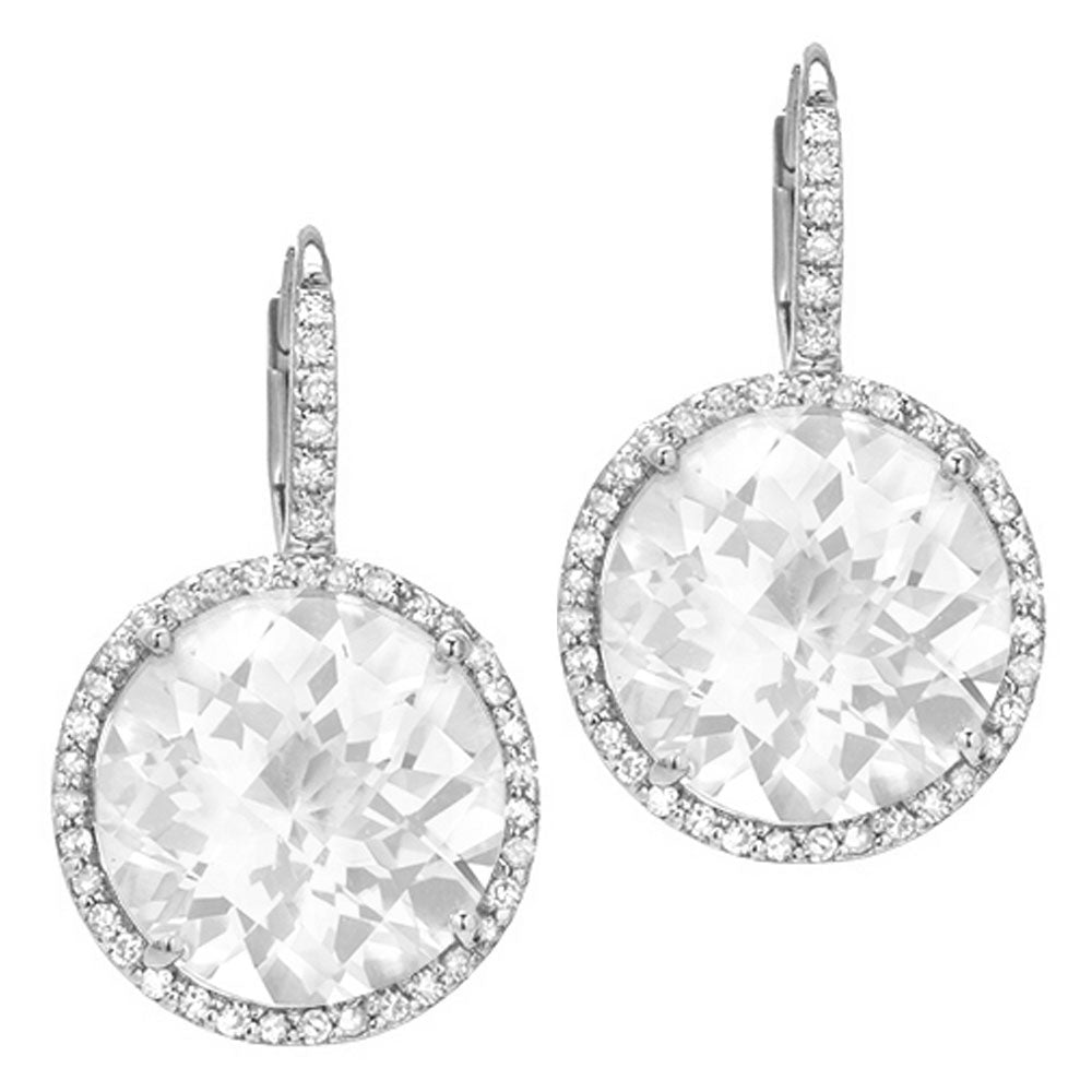 round white topaz earrings with diamond leverbacks