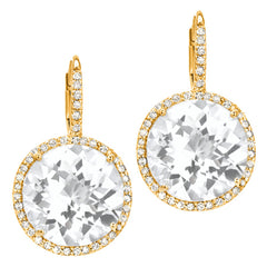 round white topaz earrings with diamond leverbacks