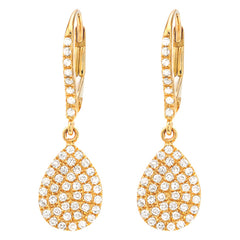 pear shape pave dangling earrings in gold and diamonds