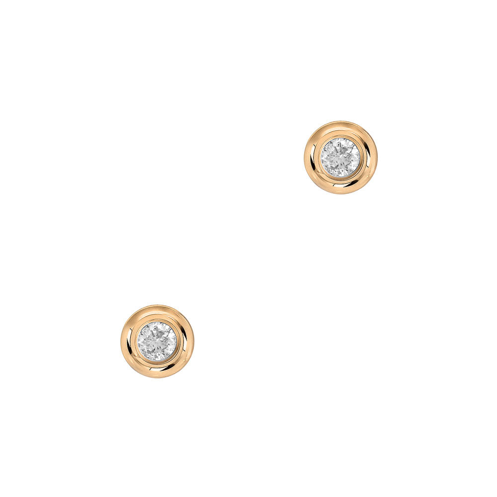simple solitaire diamond studs in clean classic bezel gold settings