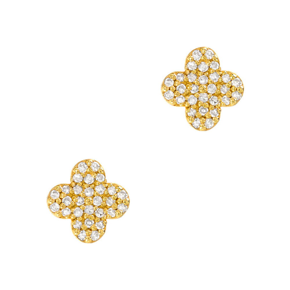 14k gold and diamond lucky four leaf clover stud earrings