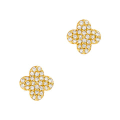 14k gold and diamond lucky four leaf clover stud earrings