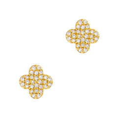 14k gold and diamond lucky four leaf clover stud earrings