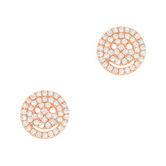 happy face smiley studs in gold and diamonds