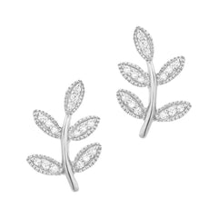 dainty gold and diamond leaf willow earrings