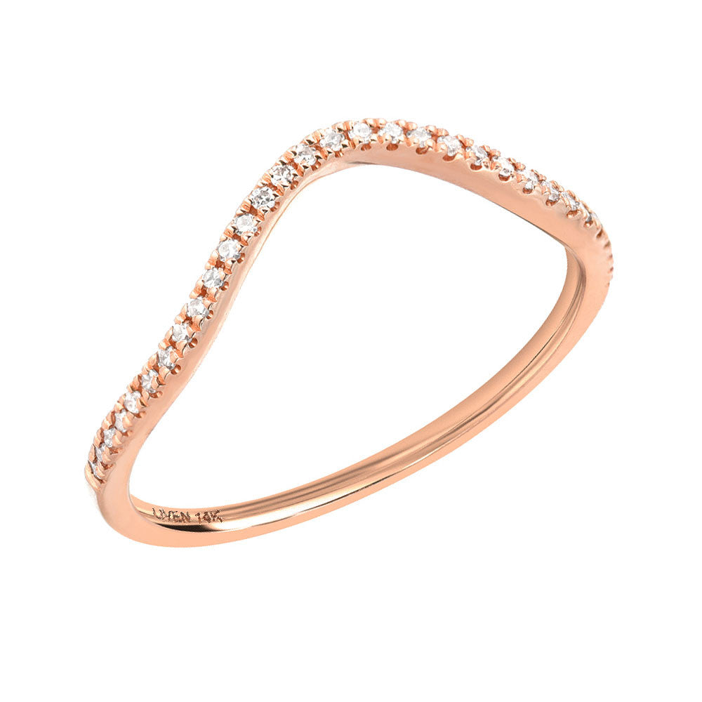 gently curved band made for stacking, with diamonds in 14k gold
