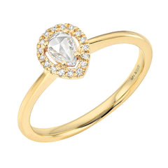 pear shape rose cut diamond halo ring