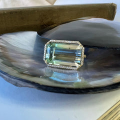 large green tourmaline ring in 14k yellow gold 