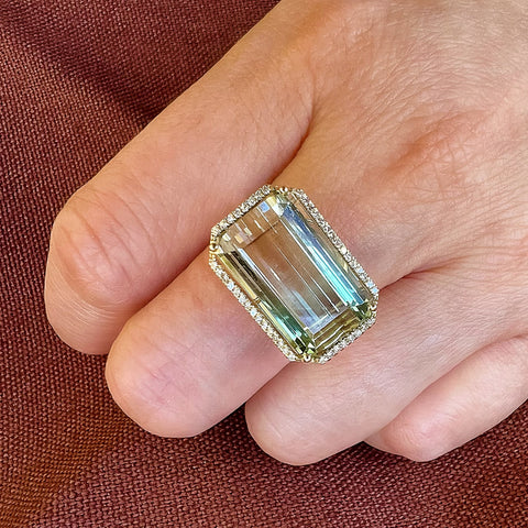 One of a Kind East-West Ombre Green Tourmaline Ring