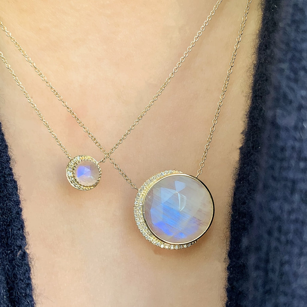 Amazon.com: Handmade Blue Moonstone Pendant Necklace for Women | Silver  Rainbow Moonstone Jewelry for Healing, Protection, and Fertility | Dainty  June Birthstone Necklaces | Simple Spiritual Moon Stone Crystal : Handmade  Products
