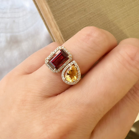 Toi et Moi Ring - Garnet and Citrine