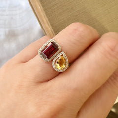 Toi et Moi Ring - Garnet and Citrine