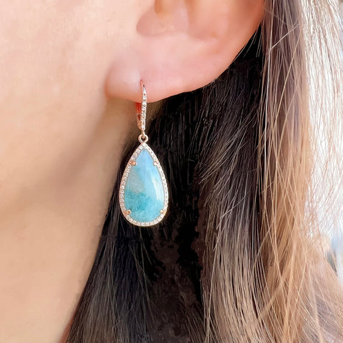 One of a Kind Elongated Teardrop Paraiba Tourmaline Earrings