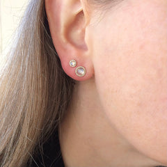 3mm and 5mm diameter rosie earrings worn together