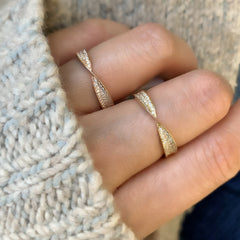twist pave bands in rose and yellow gold