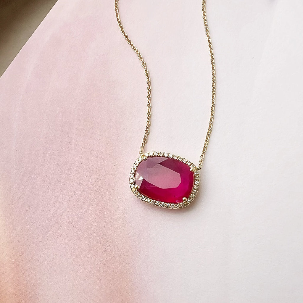 ruby necklace in 14k gold with natural diamonds