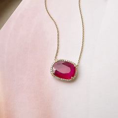 ruby necklace in 14k gold with natural diamonds