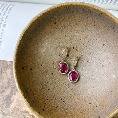 ruby earrings in 14k yellow gold with diamonds

