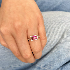 sweet east-west tourmaline ring in solid 14k gold and natural diamonds