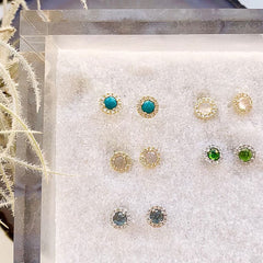 a variety of beautiful bright colored stone earrings
