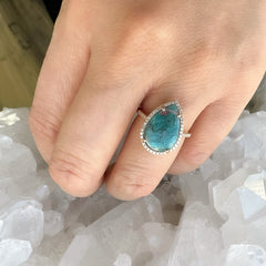 14k gold and diamond ring with an extra special paraiba tourmaline center