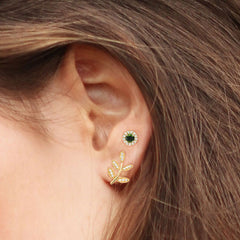 3.0mm rosie earring on ear with a leaf motif