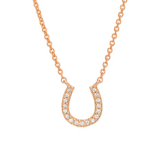horse shoe necklace in 14k gold with diamonds