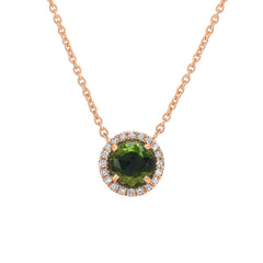 5mm domed faceted stone with 14k gold and diamond halo