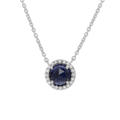 5.0mm domed rose cut stone in a 14k gold and diamond halo