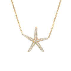 starfish shape necklace in 14k gold with diamonds