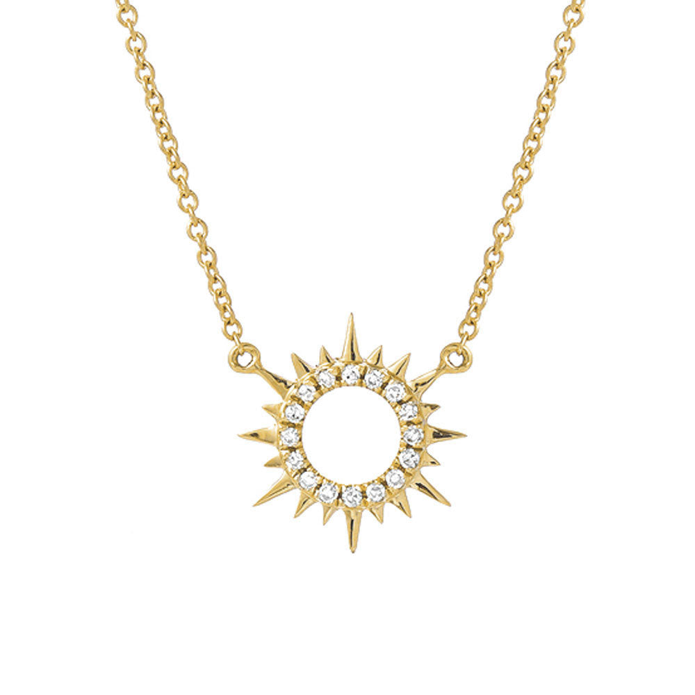 mini sunshine necklace in 14k gold with diamonds