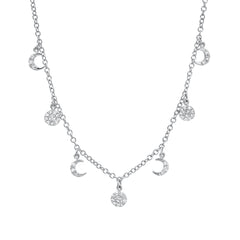 danity 14k gold chain featuring dangling discs and mini crescent moons to encapsulate the phases of the moon