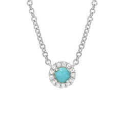 3.0mm mini rose cut truqoise necklace with a 14k gold and diamond halo