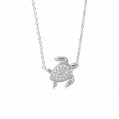 honu sea turtle necklace in solid 14k gold with diamonds
