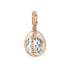 fob pendant in rose gold with rock crystal and diamonds