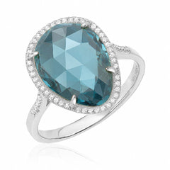 Organic Shape London Blue Topaz and Diamond Ring