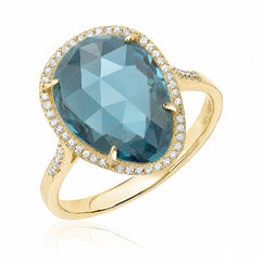 Organic Shape London Blue Topaz and Diamond Ring