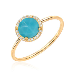 14k gold and natural diamond ring with a turquoise center stone